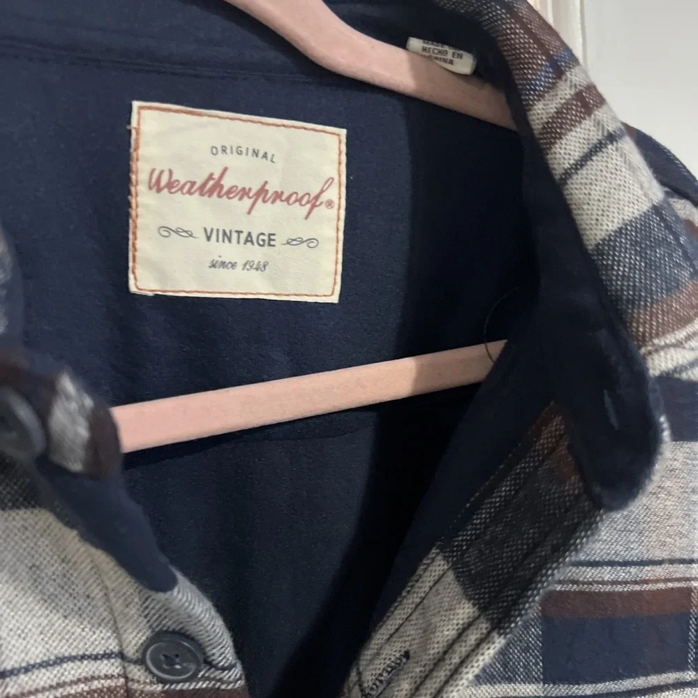 Original Weatherproof SMALL BROWN GRAY 60% Cotton NwT Flannel Jacket Shackleton - Picture 3 of 12